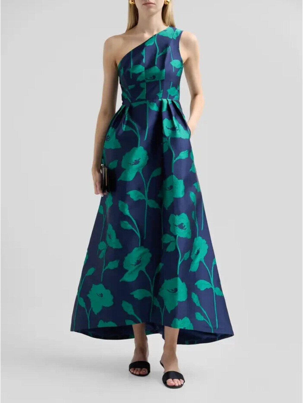 NEW KAY UNGER Tiara Floral Jacqaurd One-Shoulder Gown Sz 16 #LD573